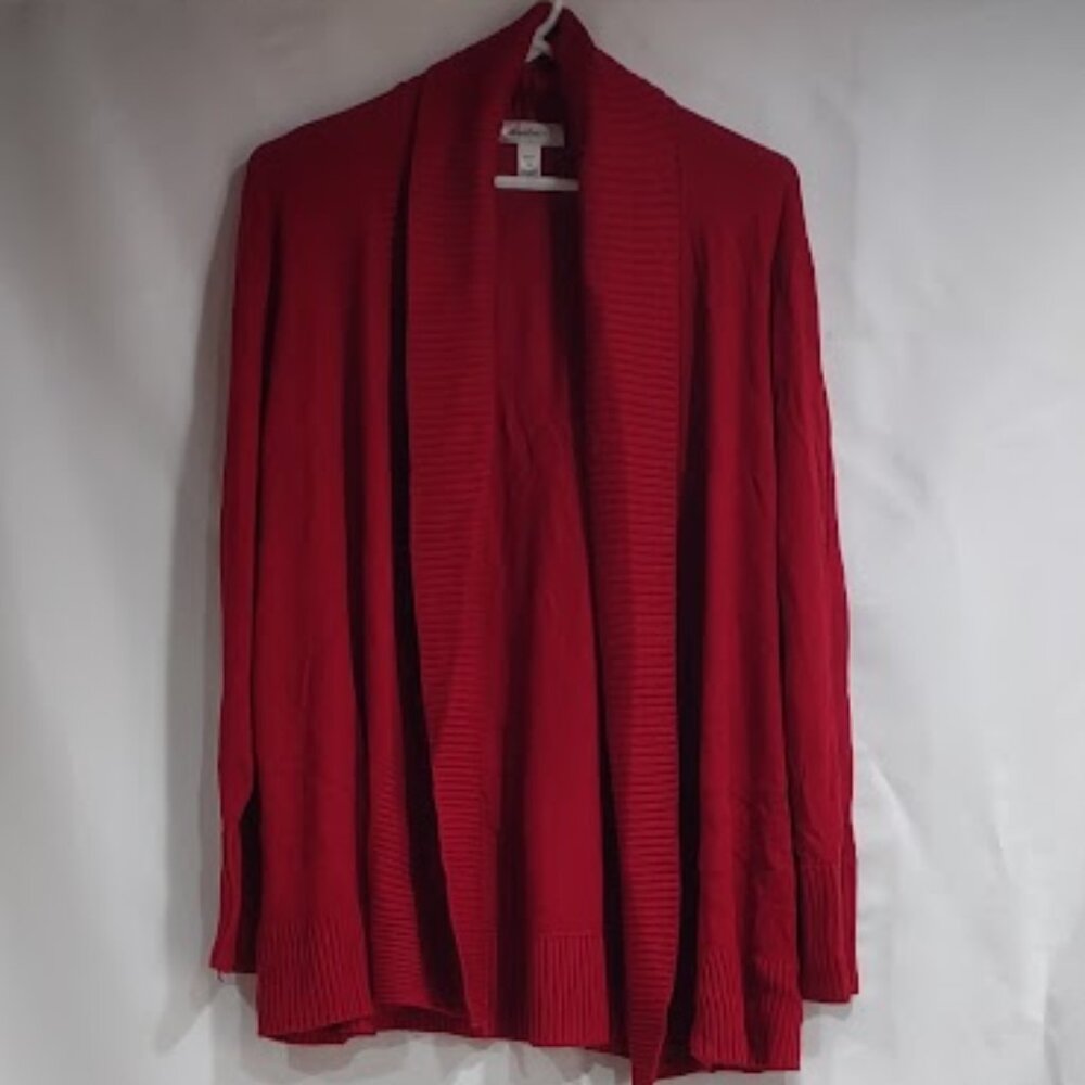 DRESS BARN CLASSIC CARDIGAN KNIT RIBBED WIDE LAPEL AND SLEEVES CRANBERRY RED 3X